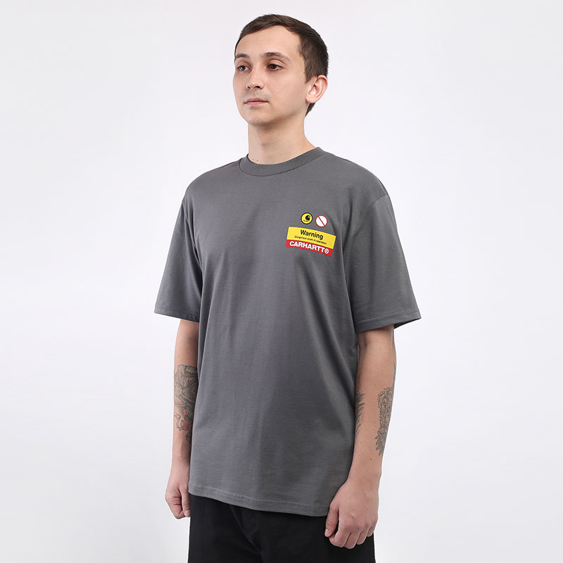 мужская серая футболка Carhartt WIP S/S Warning T-Shirt I028488-husky - цена, описание, фото 2